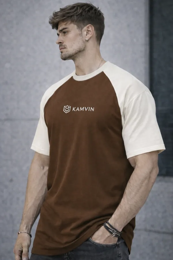 Brown_Cream_Cotton_Raglan_Sleeve_T-Shirt_For_Men