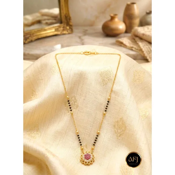 Gold_Copper_Pink_Stone_Floral_Pendant_Black_Bead_Mangalsutra_For_Women