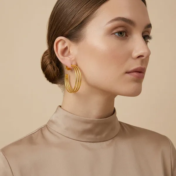 Gold_Brass_Triple-Strand_Hoop_Earrings_For_Women