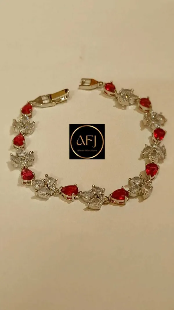 Red_Metal_Floral_Cz_Ruby_And_Clear_Stone_Link_Bracelet_For_Women