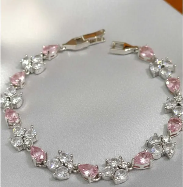 Pink_Metal_Floral_Cz_Link_Bracelet_For_Women