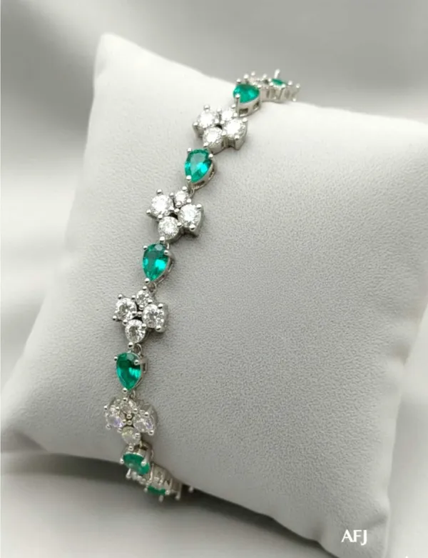 Green_Metal_Emerald_Cz_Floral_Link_Bracelet_For_Women