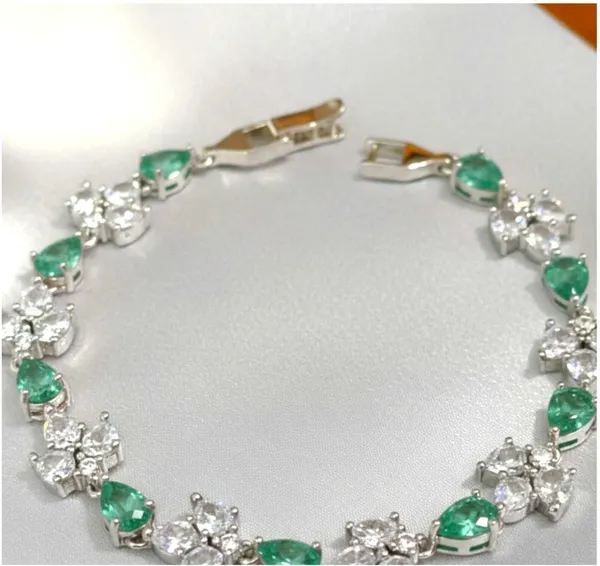 Green_Metal_Emerald_Cz_Floral_Link_Bracelet_For_Women