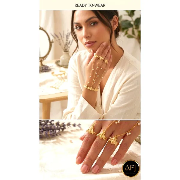 Gold_Brass_Bee_Charm_Pearl_Accent_Hand_Harness_For_Women