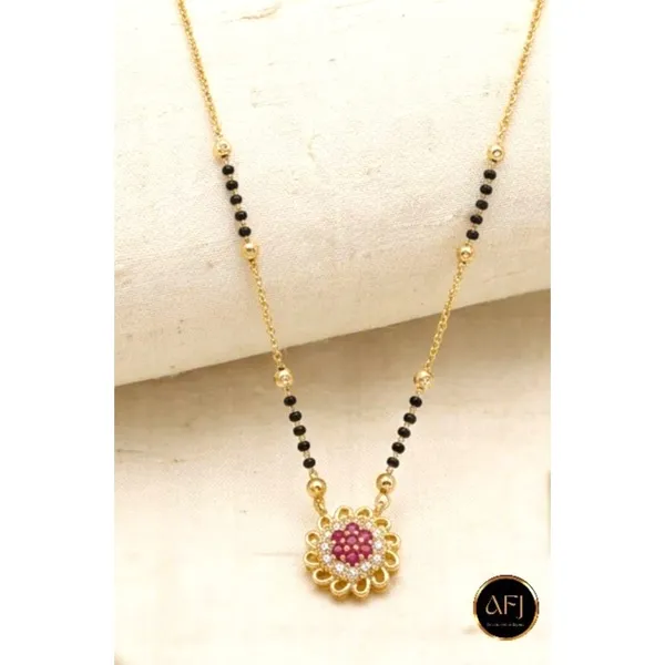 Gold_Copper_Pink_Stone_Floral_Pendant_Black_Bead_Mangalsutra_For_Women