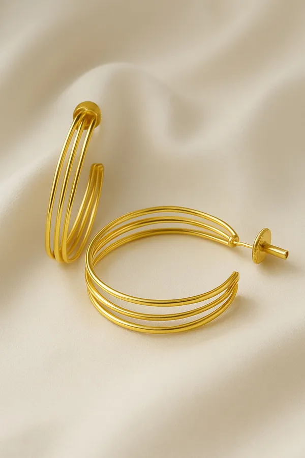 Gold_Brass_Triple-Strand_Hoop_Earrings_For_Women