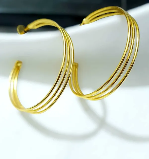 Gold_Brass_Triple-Strand_Hoop_Earrings_For_Women