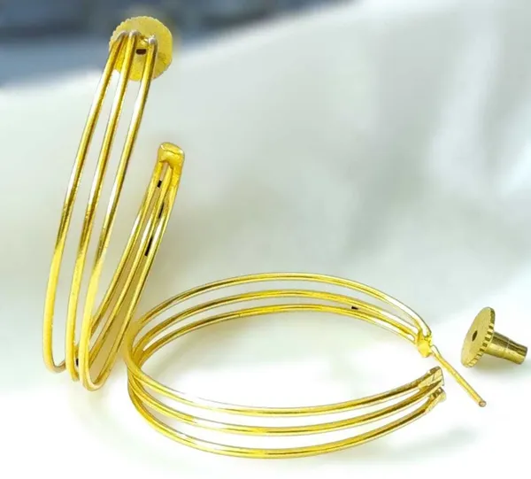 Gold_Brass_Triple-Strand_Hoop_Earrings_For_Women