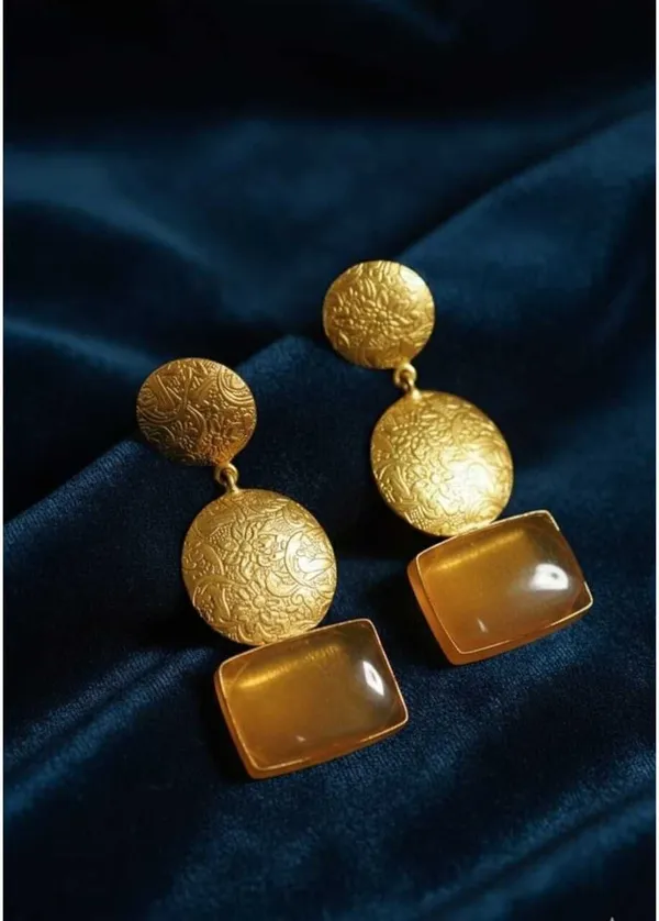 Gold_Orange_Brass_Hammered_Carnelian_Stone_Drop_Danglers_For_Women