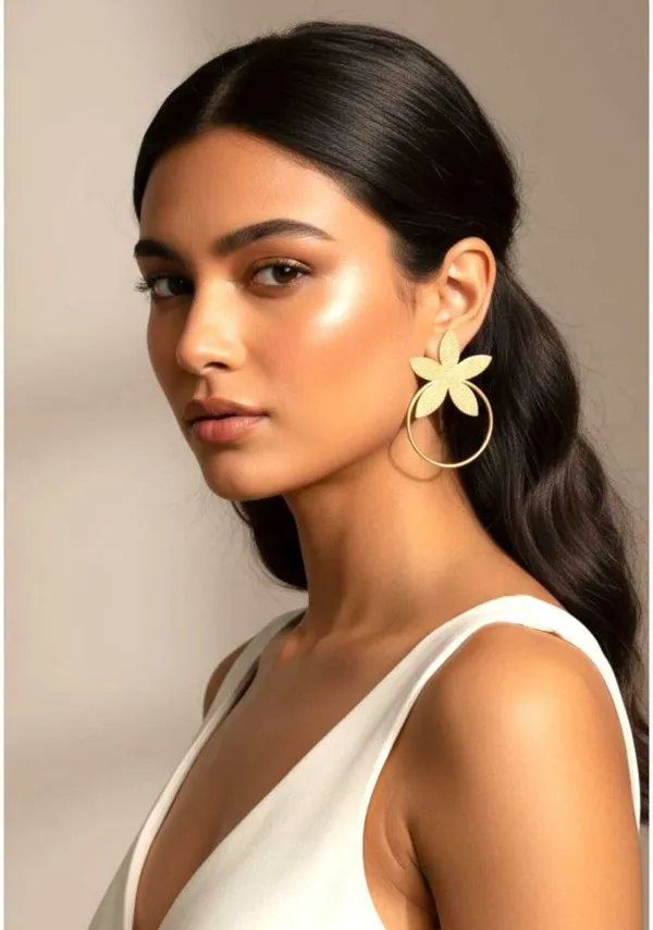 Gold_Brass_Floral_Blossom_Open_Hoop_Earrings_For_Women