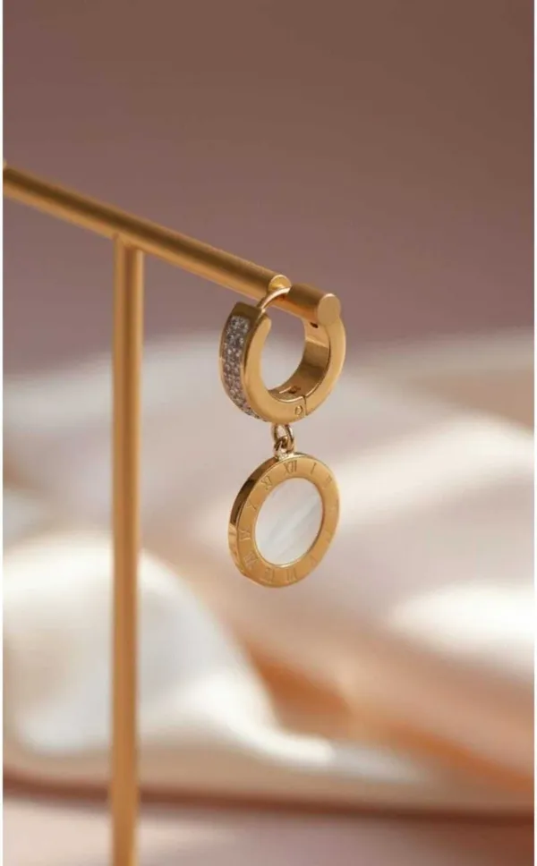 Gold_White_Stainless_Steel_Roman_Numeral_Pearl_Cz_Huggie_Earrings_For_Women