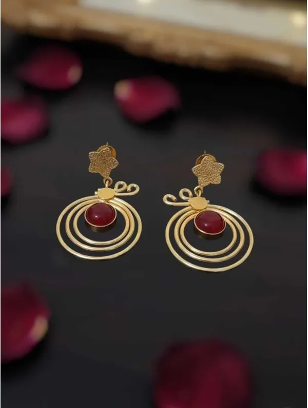 Gold_Maroon_Brass_Beaded_Circular_Drop_Earrings_For_Women