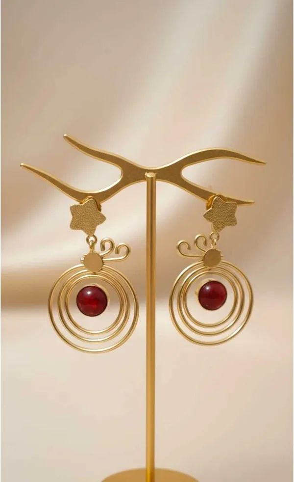 Gold_Maroon_Brass_Beaded_Circular_Drop_Earrings_For_Women