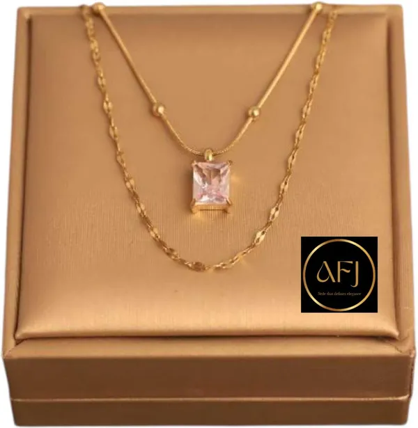 Gold_And_White_Stainless_Steel_Emerald-Cut_Solitaire_Layered_Chain_Necklace_For_Women