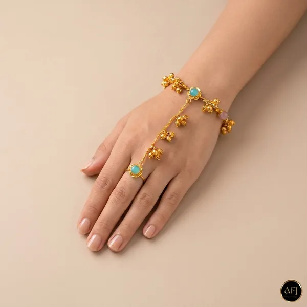 Gold_Brass_Turquoise_Stone_Hand_Chain_Bracelet_With_Adjustable_Ring_For_Women