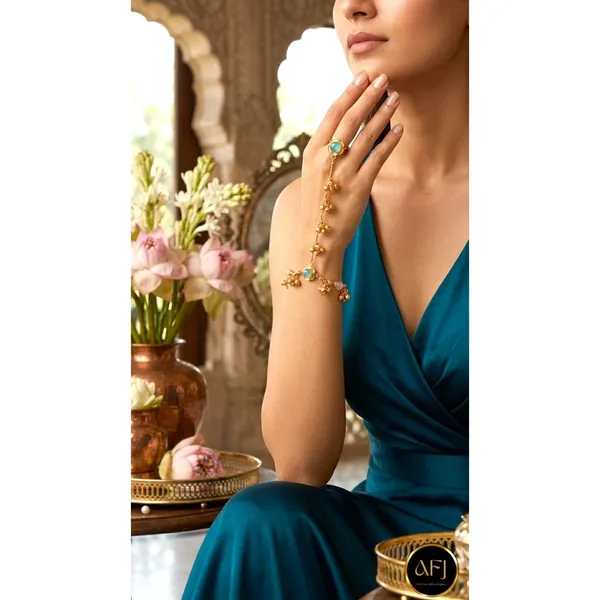 Gold_Brass_Turquoise_Stone_Hand_Chain_Bracelet_With_Adjustable_Ring_For_Women