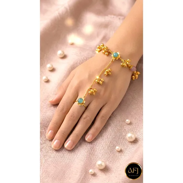 Gold_Brass_Turquoise_Stone_Hand_Chain_Bracelet_With_Adjustable_Ring_For_Women
