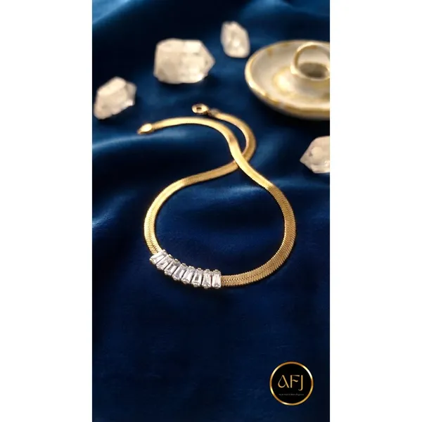 Anti-Tarnish_Baguette_CZ_Herringbone_Snake_Chain_Necklace