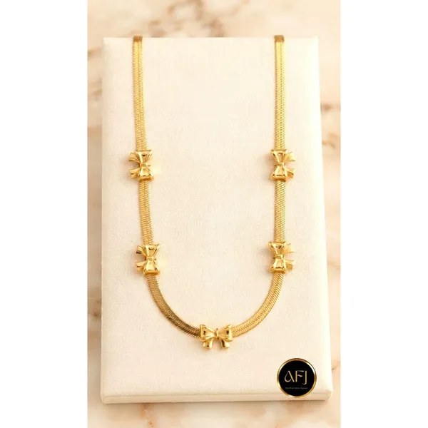 Coquette_Style_18K_Gold_Plated_Ribbon_Bow_Flat_Snake_Chain_Necklace