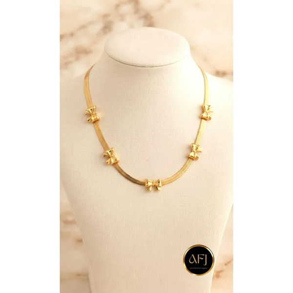 Coquette_Style_18K_Gold_Plated_Ribbon_Bow_Flat_Snake_Chain_Necklace