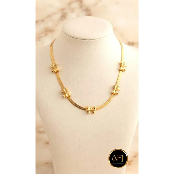 Coquette_Style_18K_Gold_Plated_Ribbon_Bow_Flat_Snake_Chain_Necklace