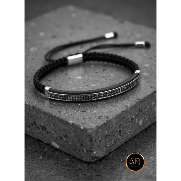 The_Shadow_Curved_Bar:_Black_Zirconia_Braided_Macram�_Bracelet