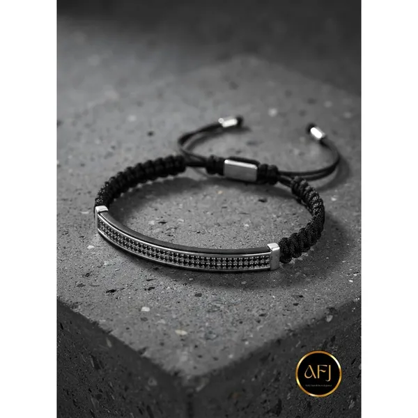 The_Shadow_Curved_Bar:_Black_Zirconia_Braided_Macram�_Bracelet