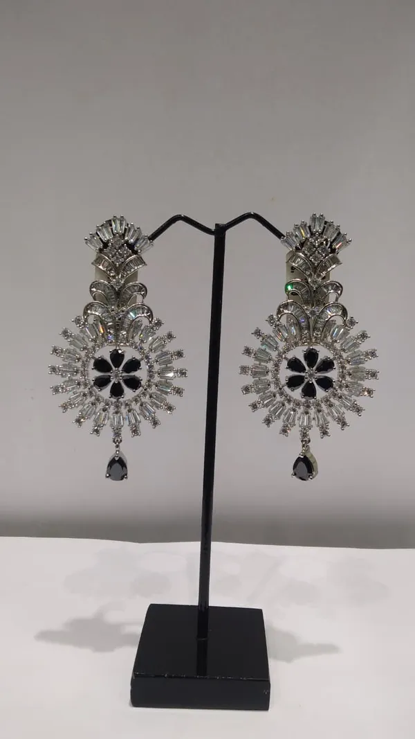 Silver_Brass_Floral_Crystal_Black_Stone_Drop_Earrings_For_Women