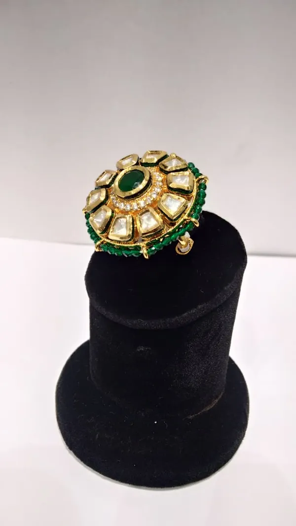 Gold_And_Green_Brass_Kundan_Polki_Adjustable_Ring_For_Women