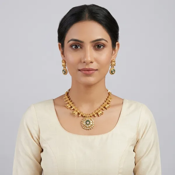 Gold-Plated_Brass_Elephant_Motif_Necklace_Set_For_Women