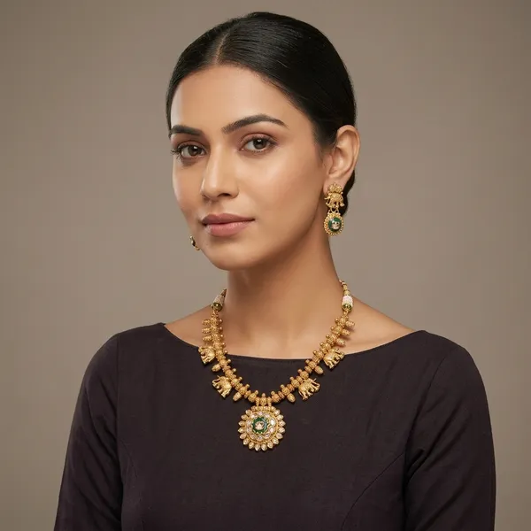 Gold-Plated_Brass_Elephant_Motif_Necklace_Set_For_Women