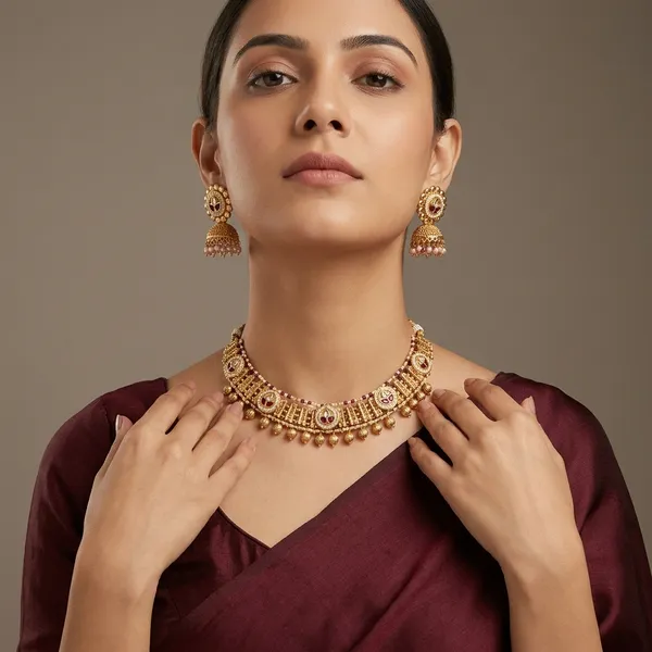 Gold_Brass_Kundan_Choker_Necklace_Set_For_Women