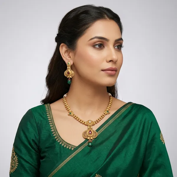 Gold_Brass_Kundan_Green_Beads_Necklace_Set_For_Women