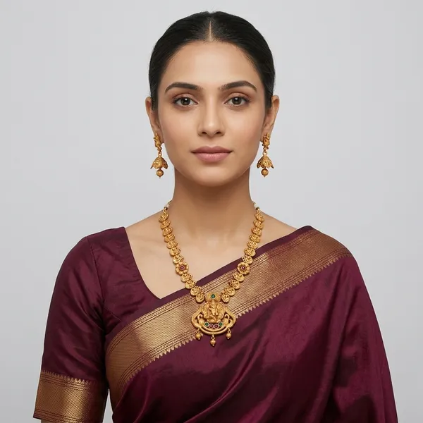 Gold_Brass_Temple_Design_Necklace_Set_For_Women