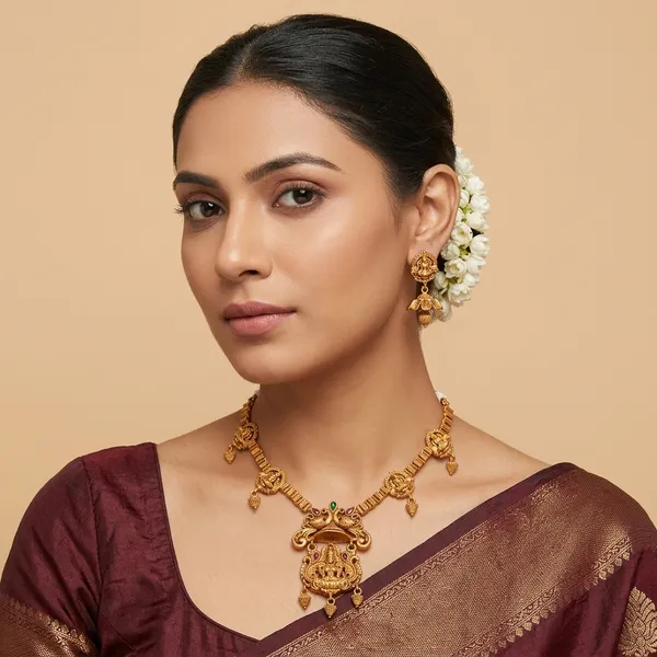 Gold_Brass_Temple_Design_Necklace_Set_For_Women