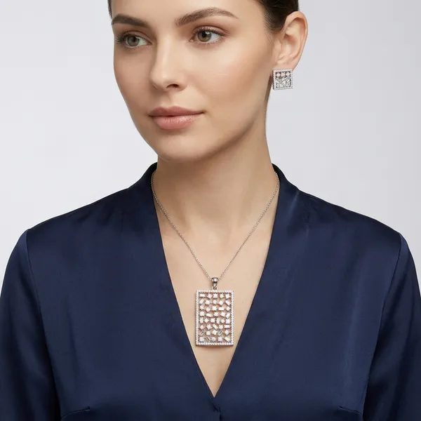 Gold_And_Clear_Brass_Cubic_Zirconia_Pendant_Set_For_Women