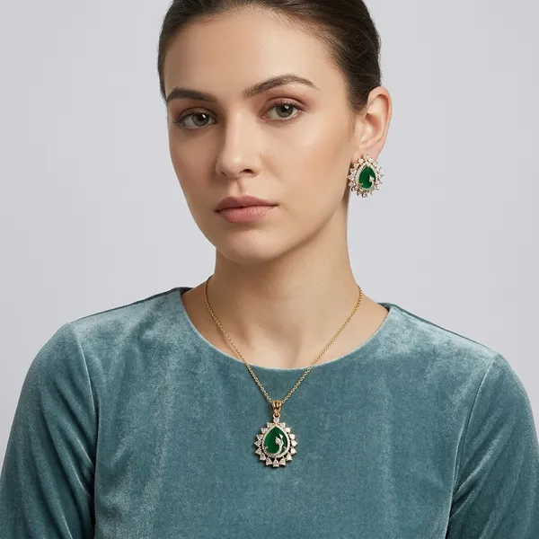 Green_And_Gold_Brass_Stone_Pendant_Set_For_Women
