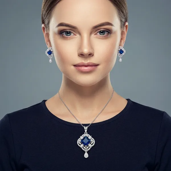 Blue_And_Clear_Brass_Blue_Stone_Pendant_Set_For_Women