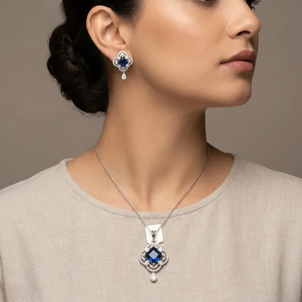 Blue_And_Clear_Brass_Blue_Stone_Pendant_Set_For_Women
