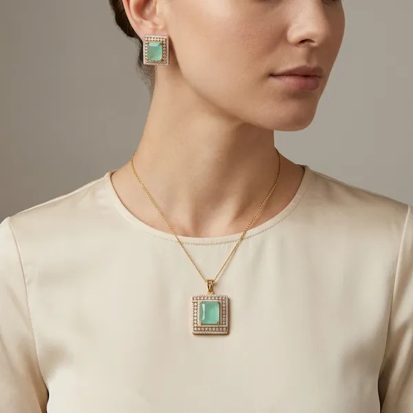Green_And_Gold_Brass_Mint_Stone_Pendant_Set_For_Women