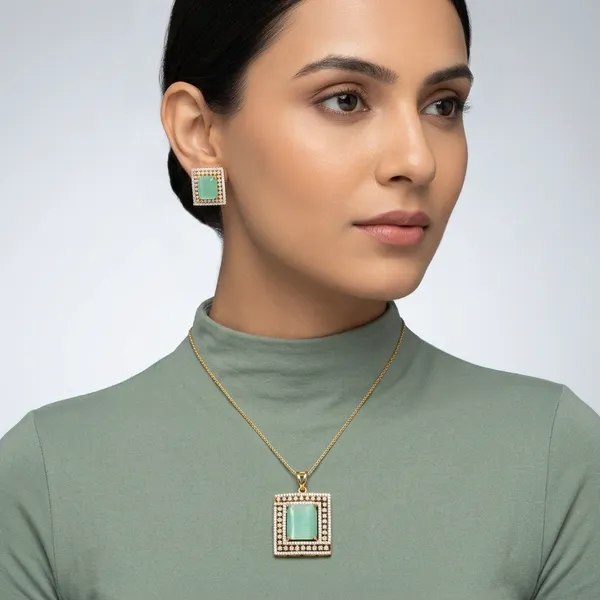 Green_And_Gold_Brass_Mint_Stone_Pendant_Set_For_Women