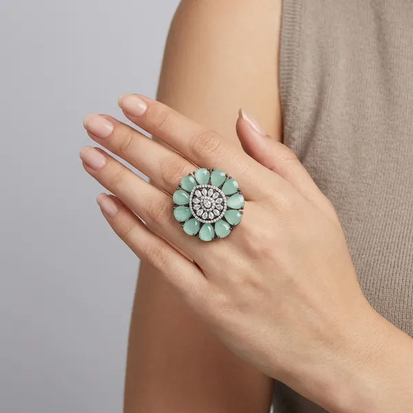 Sky_Blue_And_Gold_Brass_Mint_Green_Stone_Floral_Cocktail_Ring_For_Women