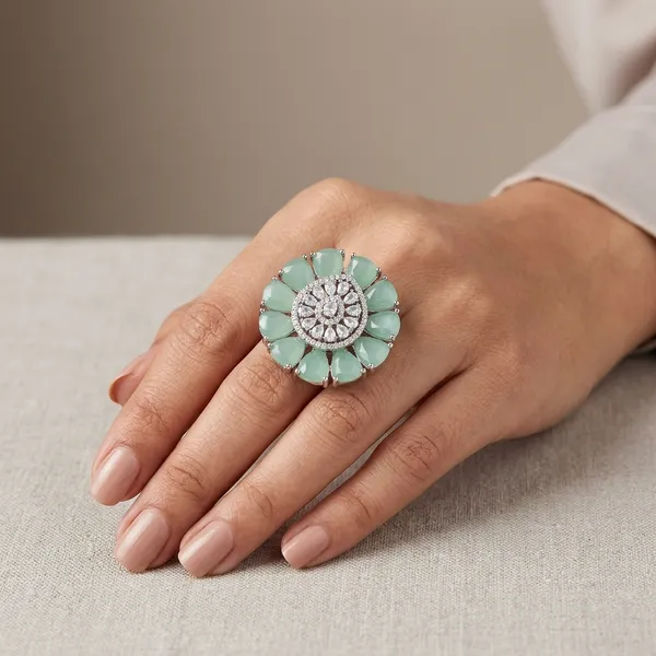 Sky_Blue_And_Gold_Brass_Mint_Green_Stone_Floral_Cocktail_Ring_For_Women