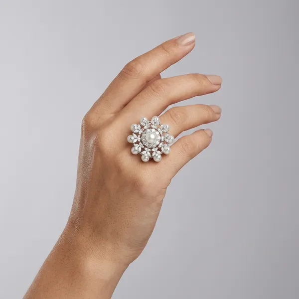 White_Brass_Pearl_Crystal_Cocktail_Ring_For_Women