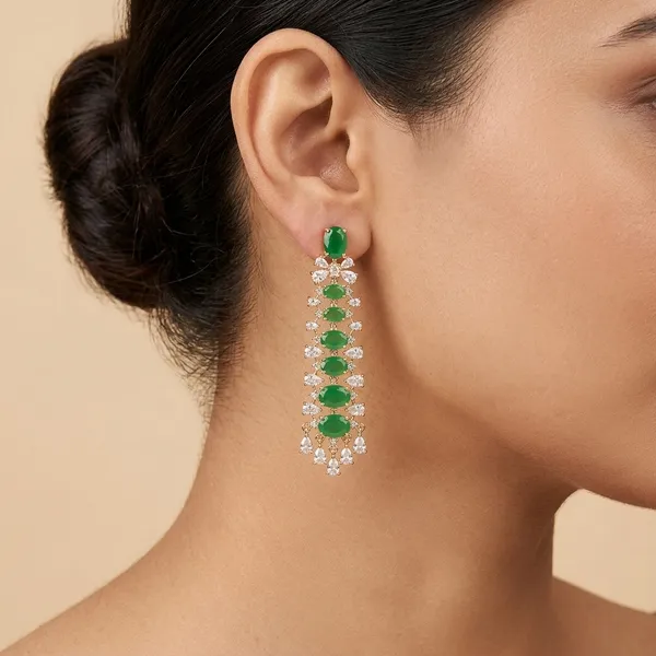 Green_And_Gold_Brass_Stone_Long_Drop_Earrings_For_Women