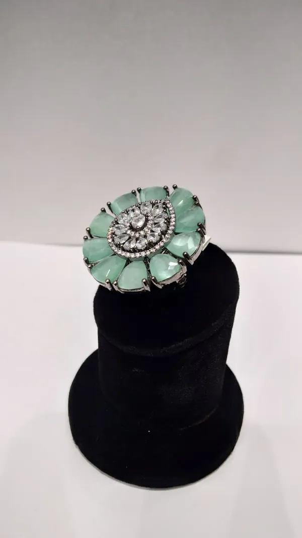Sky_Blue_And_Gold_Brass_Mint_Green_Stone_Floral_Cocktail_Ring_For_Women