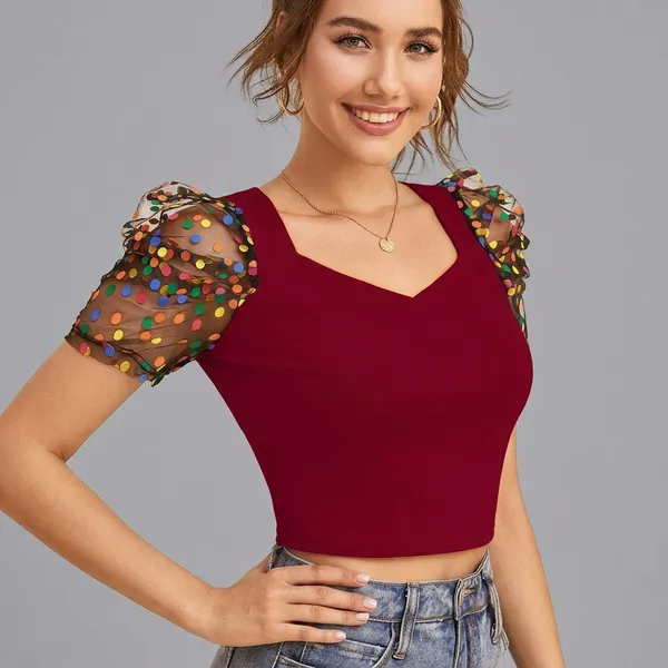 Chic_Puff_Sleeve_Crop_Top_Maroon