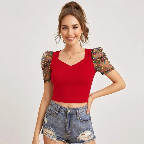 Chic_Puff_Sleeve_Crop_Top_Red
