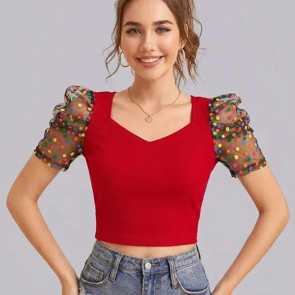 Chic_Puff_Sleeve_Crop_Top_Red