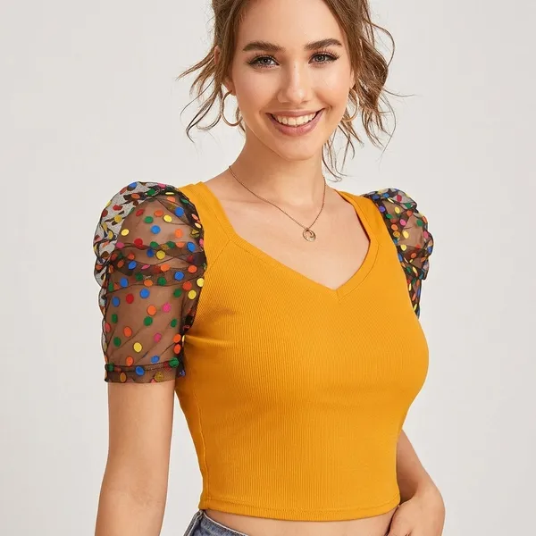 Chic_Puff_Sleeve_Crop_Top_Yellow